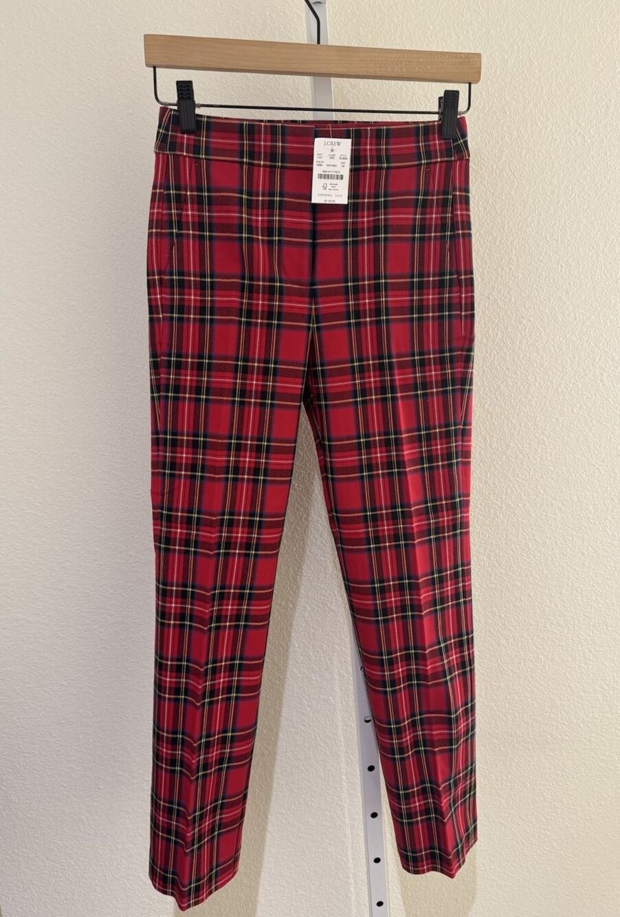 J. Crew Womens Kallie Straight Leg Trousers Pant Holiday Tartan Plaid Sz 00